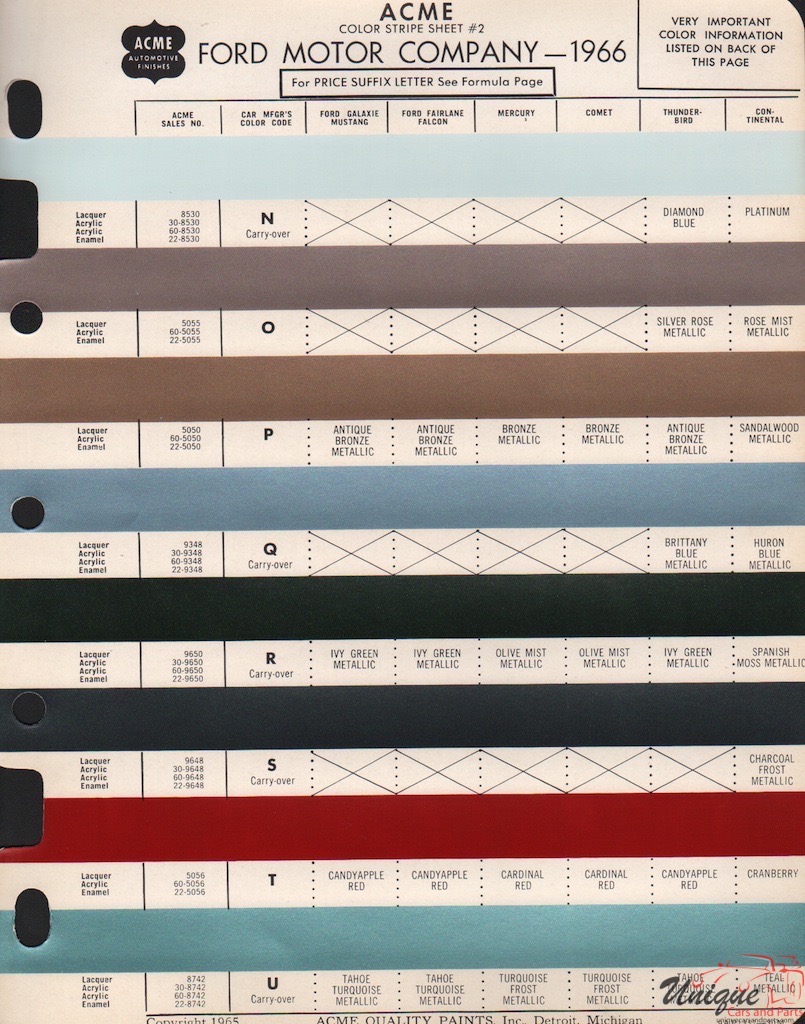 1966 Ford Paint Charts Acme 2